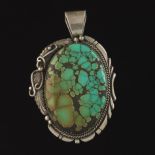 Ladies' Navajo Kee Montoya Sterling Silver and Turquoise Oversize Pendant