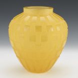 Daum France Amber Yellow Pate-de-Verre "Rythmes" Vase