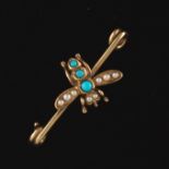 Ladies' Victorian Gold, Turquoise and Seed Pearl Bee Safety Pin/Brooch