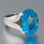 Ladies' Gold and Swiss Blue Topaz Heavy Lotus Ring