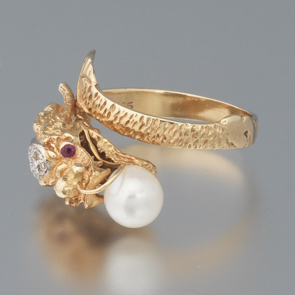 Ladies' Gold, Diamond, Ruby and Pearl Dragon with Pearl of Wisdom Ring - Image 4 of 7