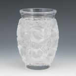Lalique Clear and Frosted Crystal Vase, "Bagatelle" Pattern