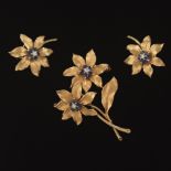 Gold, Sapphire, and Diamond Brooch and Earrings Set