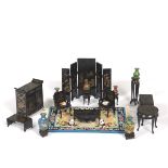 Vintage Doll House Black and Gilt Chinese Room