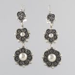 Ladies' Pair of Sterling Silver Floral Dangle Earrings