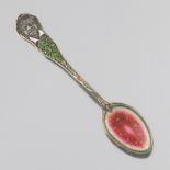 Very Rare Black Americana Sterling Silver and Enamel "Kid and Watermelon" Teaspoon, Atlanta, GA, by