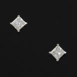 Ladies' Pair of Gold and Diamond Princess Cut Studs