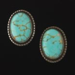 Ladies' Danecraft Pair of Sterling Silver and Turquoise Ear Clips