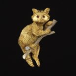 Adorable Two-Tone Gold, Diamond and Ruby Raccoon Pin/Brooch