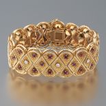 Retro Gold, Diamond and Ruby Strap Bracelet