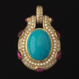 Turquoise, Diamond and Ruby Pendant