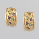 Ladies' Gold and Gemstone Tutti-Frutti Pair of Scroll Earrings