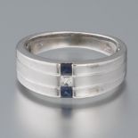 Ladies' Gold, Blue Sapphire and Diamond Band