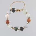 Ladies' Gold and Mutlicolor Jade and Pink Quartz Bracelet