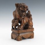 Chinese Carved Wood Foo Lion Cabinet Sculpture