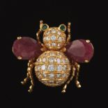 Ladies' 18k Gold, Ruby, and Diamond Bee Brooch