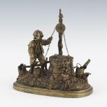 Bronze Inkwell of a Boy at a Well