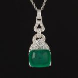 Ladies' Art Deco Platinum, Sugarloaf 10.73 Ct Natural Emerald and Diamond Pendant on Gold Chain, EG