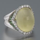 Ladies' Gold, Amber Quartz, Tsavorite and Diamond Ring