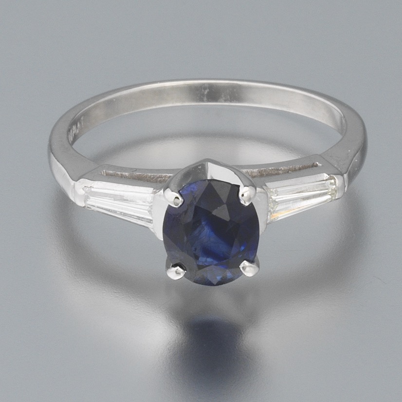 Ladies' Platinum, Blue Sapphire and Diamond Ring