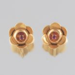 Retro Gold and Ruby Flower Ear Clips