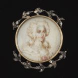Victorian Gold and Diamond Miniature Portrait of Marie Antoinette Pin/Brooch