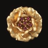 Cartier Retro Gold and Ruby Rose Bloom Pin/Brooch/Slider