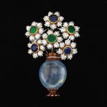 Buccellati "Giardinetto" Sapphire Cabochon, Diamond, Sapphire and Emerald Brooch