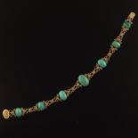 Ladies' Art Nouveau Gold, Persian Turquoise and Diamond Chocker Necklace