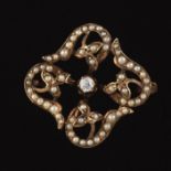 Ladies' Victorian Gold, Diamond and Seed Pearl Pin/Brooch