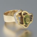 Ladies' Peridot and Diamond Flower Ring