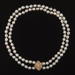 Ladies' Gold, Diamond and Baroque Pearl Single Strand Adjustable Necklace