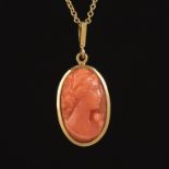Tiffany & Co. Elsa Peretti Gold Chain with Antique Gold and Carved Coral Cameo Pendant