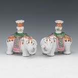 Pair of Porcelain Elephant Candle Holders