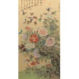 Chinese Painting on Silk, "Hundred Butterflies and Peonies", by Zhang Xiongxie (1803-1886) after Bi