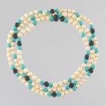 Ladies' Pearl, Black Onyx and Turquoise Necklace