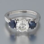 Ladies' Platinum, 1.53 Ct Diamond and Blue Sapphire Ring, GIA Report 2215179577