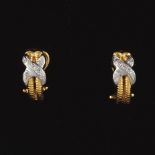 Ladies' Pair of Gold and Diamond "X" Design Ear Clips