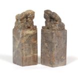 Pair of Carved Hardstone Foo Dog Stamps