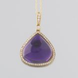 Fine Amethyst Cabochon and Diamond Pendant on Chain