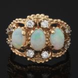 Ladies' Vintage Gold, Opal and Diamond Ring