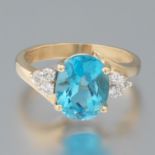 Ladies' Gold, Blue Topaz and Diamond Ring