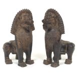 Pair of Large Ceramic Khymer Style Temple Guardian Lion Sculptures