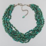 Ladies' Sterling Silver and Eight-Strand Turquoise Torsade Necklace