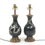 Pair of Japanese CloisonnÃ© Dragon Vase Lamps