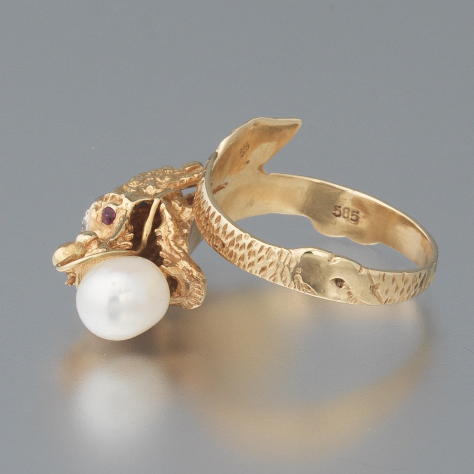 Ladies' Gold, Diamond, Ruby and Pearl Dragon with Pearl of Wisdom Ring - Image 5 of 7
