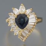 Ladies' Gold, Blue Sapphire and Diamond Ring