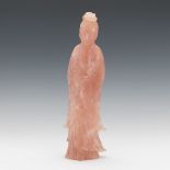 Large Chinese Carved Rose Quartz Guanyin Sculpture