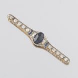 Edwardian Platinum, Gold, Sapphire and Diamond Bar Brooch