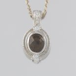 Judith Ripka Sterling Silver, Smoky Quartz and Clear Stones Pendant on Italian Sterling Silver Rope